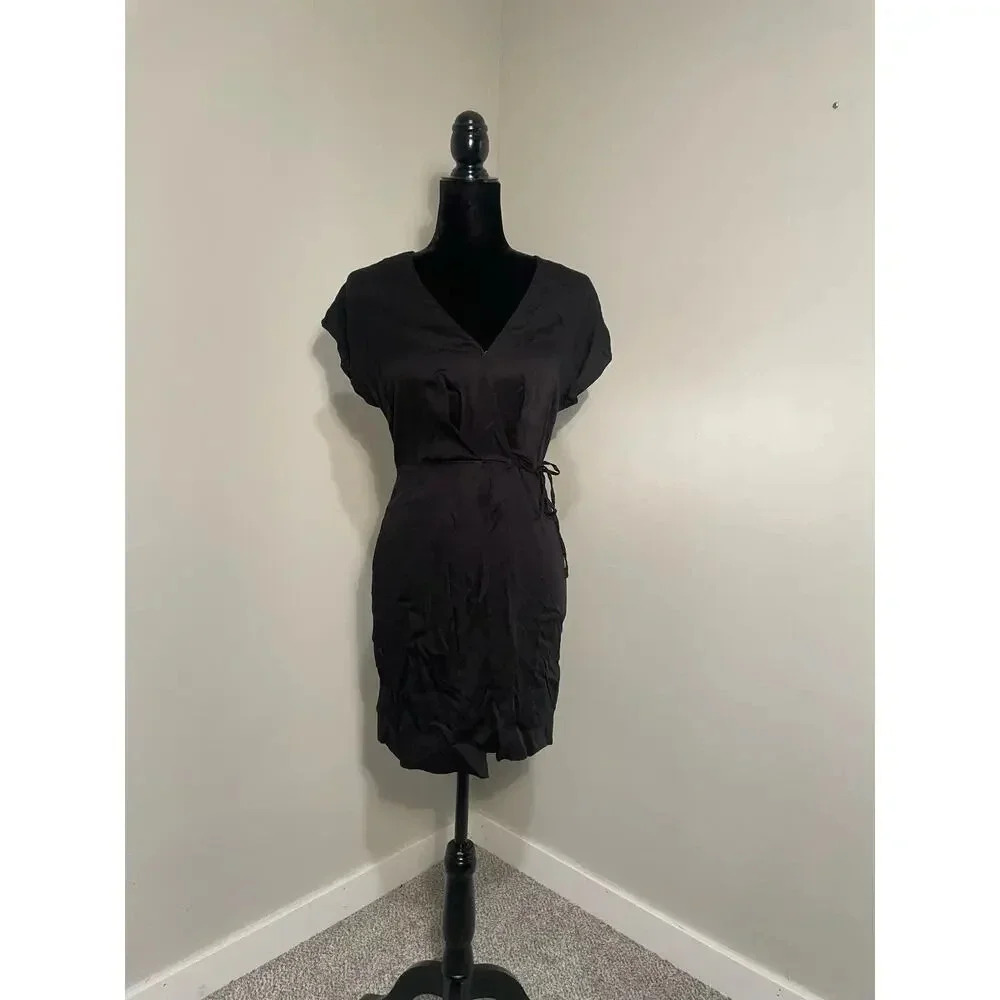 & Other Stories Black True Wrap Short Sleeve Mini Dress‎